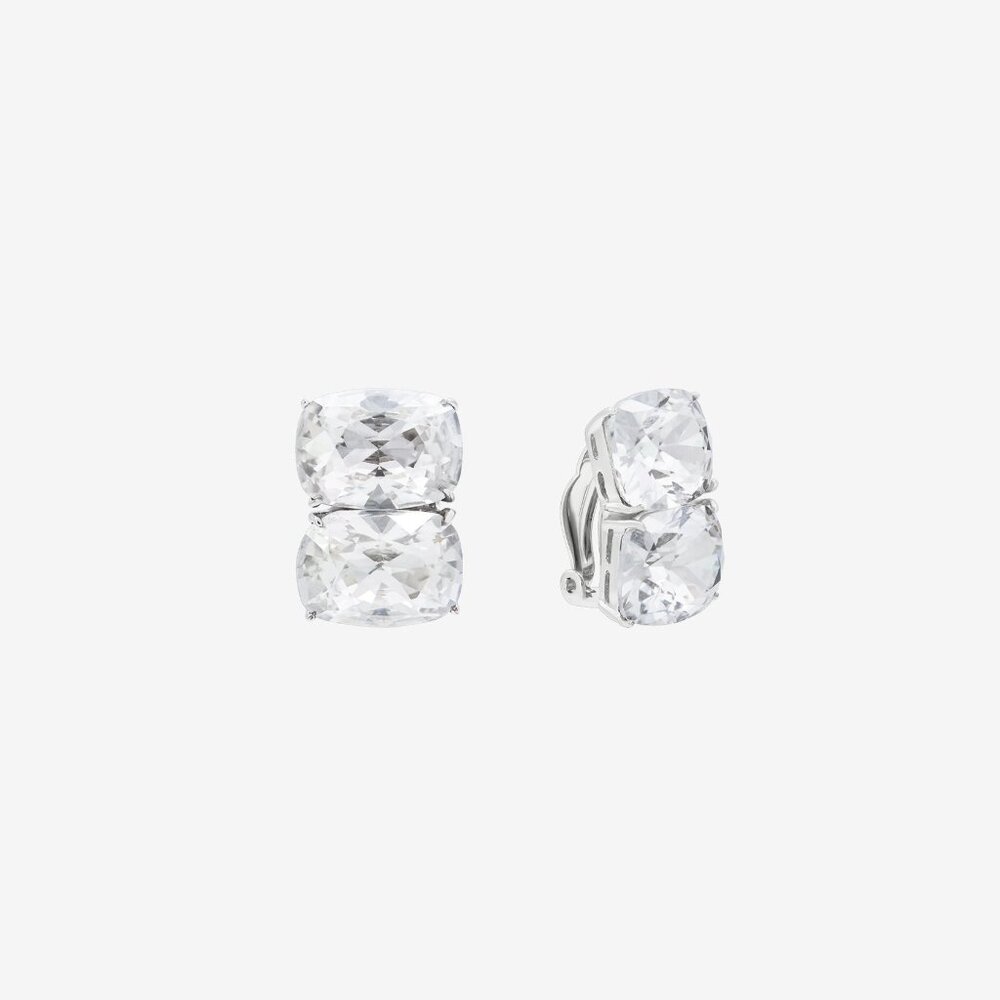 SHASHI Ricky Diamond Stud in Silver large stud dangle clip on earrings - Picture 2 of 8
